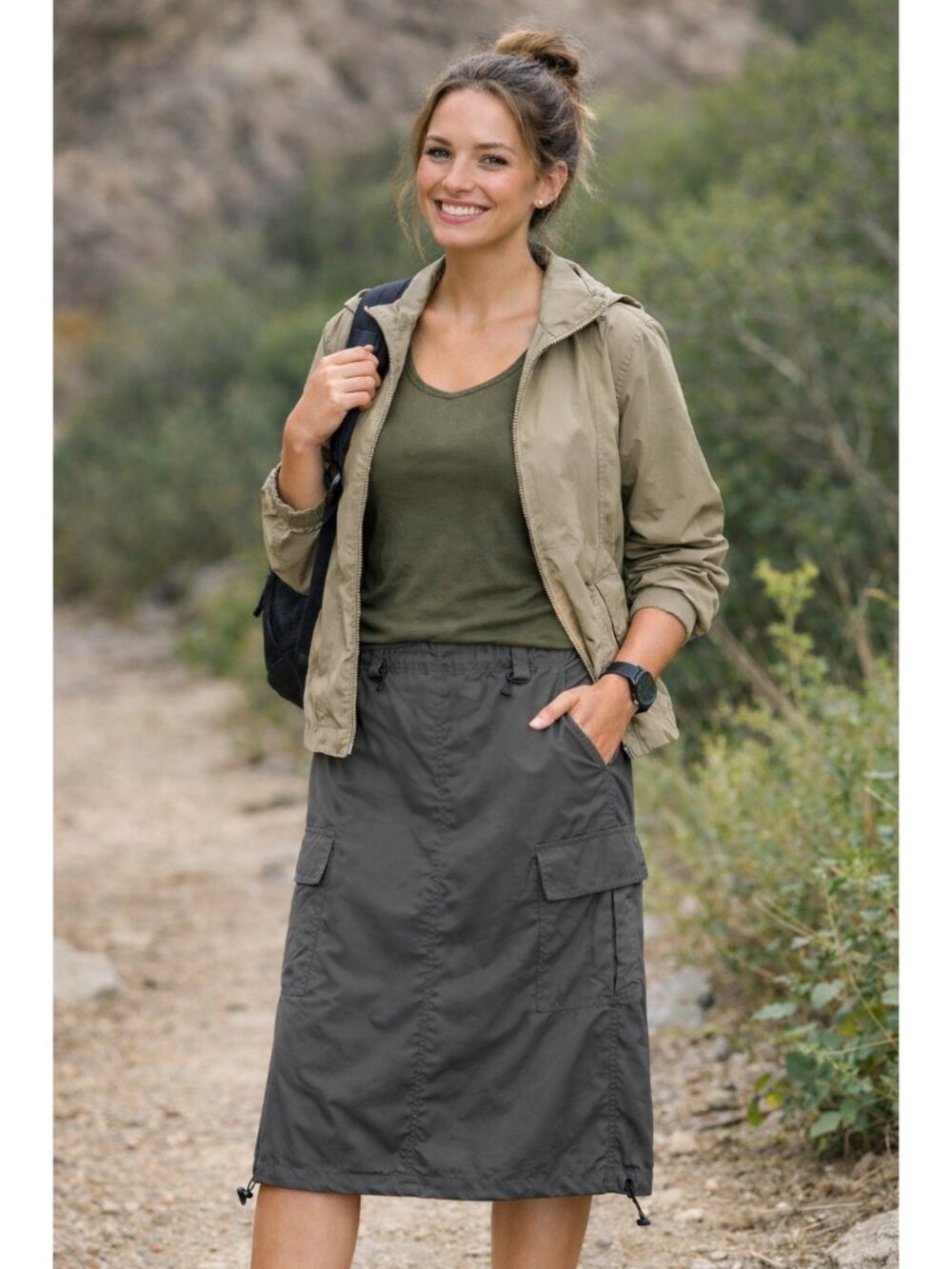 Hunter Women’s Cargo Skirt Small Gray Outdoor Utility Drawstring Hem Travel